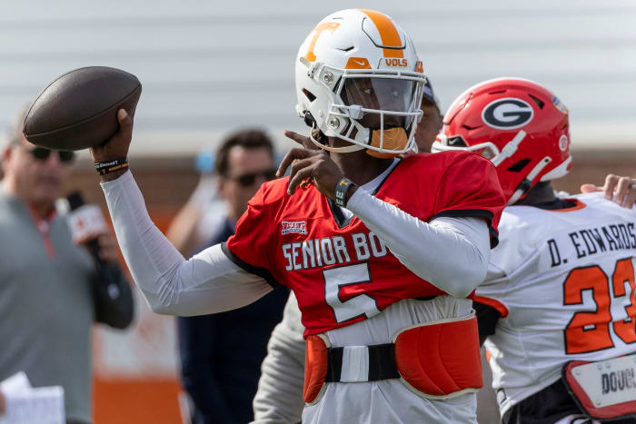 Former Tennessee Volunteers QB Joe Milton III during practices at the Reese's Senior Bowl. (Photo by Vasha Hunt of USA Today Sports)